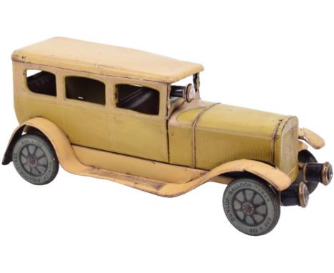 Tinplate Karl Bub clockwork Limousine, light green and cream with running boards, chauffeur, Dunlop Balloon tyres, grill with