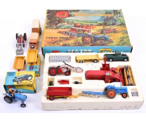 Corgi Toys Gift Set  No 22 Farming Models, contains Massey Ferguson 780 Combine Harvester, red with metal tines, Fordson Powe