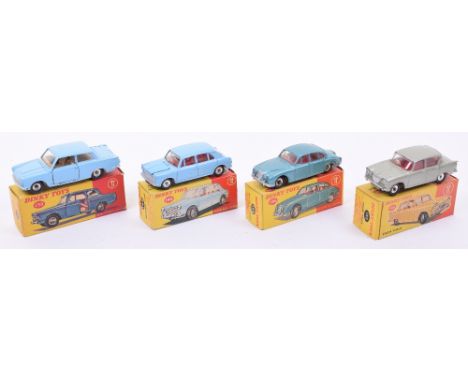 Four Boxed Dinky Toys British Cars,139 Ford Consul Cortina, sky blue, 140 Morris 1100, sky blue, 145 Singer Vogue, metallic g