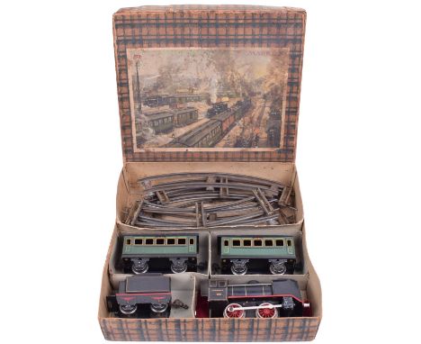 Marklin 0 gauge R880 Passenger Train set, circa 1930, c/w 0-4-0 R880 locomotive and tender, black lined livery, two 2nd/3rd c