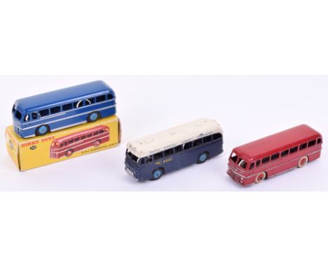 Dinky boxed 282 Duple Roadmaster coach, dark blue, silver coachlines and light blue hubs in correct spot box, very good, box 