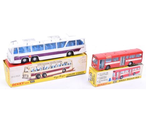 Dinky Toys 952 Vega Major Luxury Coach, off white body, blue interior, maroon flash, flashing indicators, in very good to exc