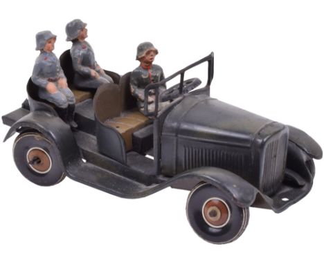 Tippco tinplate clockwork German Army Kúbelwagen, 1936-40, in dark grey/green camouflage, black brown wheels, clockwork mecha