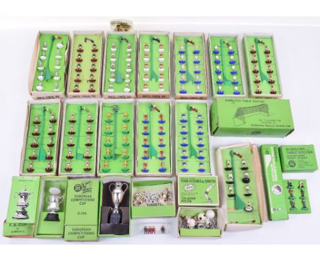 Thirteen 1970’s Subbuteo Boxed Football Teams, 7 West Ham, 11 QPR, 21 repainted in Anderlecht, 28 Norwich, 74 Arsenal (repain