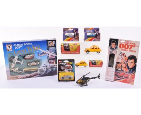 James Bond Toys and Models, including: Corgi Junior 40 carded Aston Martin DB6, 2x Corgi boxed For Your Eyes Only Citroen 2CV