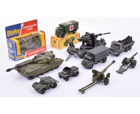 Military Dinky Toys, Boxed 612 Commando Jeep, 626 Military Ambulance with windows, one inner tab missing from box, unboxed: 6