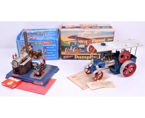 Wilesco boxed D40 live steam Traction Engine Old Smoky, finished in blue and red with grey roof, box with instructions, pelle