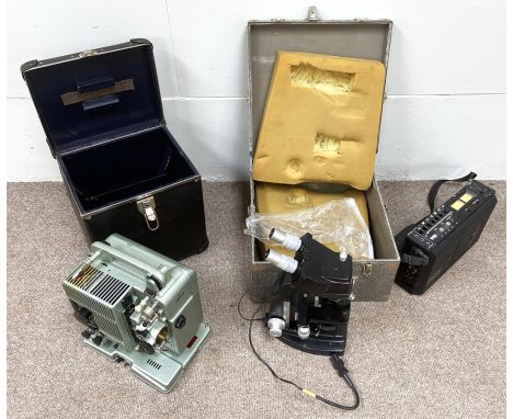A vintage cased binocular microscope, by Bausch &amp; Lomb, and assorted other equipment, including a vintage Siemens project