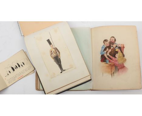 Scrapbooks Album of Mary Shelly 1889 (owner's inscription on ffep), c.20 pages of drawings, cartoons, landscapes and similar,