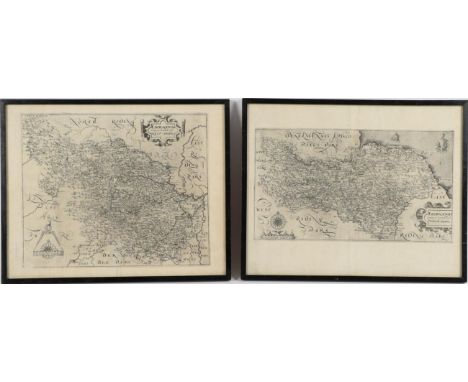 Saxton, Christopher; Hole, William (eng.) West Riding and North Riding. [1610]. Framed and glazed. From Camden's Britannia. T