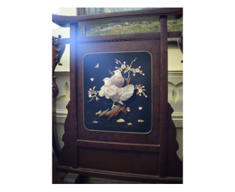 A Japanese lacquer firescreen, with Shibayama type decoration, 65 cm wide

 