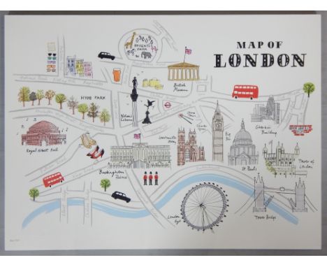 Alice Tait, British (b. 1980), map of London with national landmarks, Giclee print, 57 x 77cm.