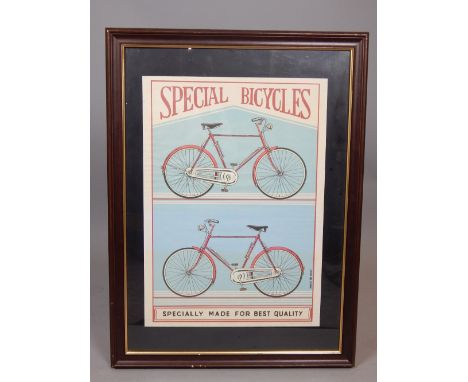 Vintage style "Special Bicycles" advertising print, framed, 70cm H