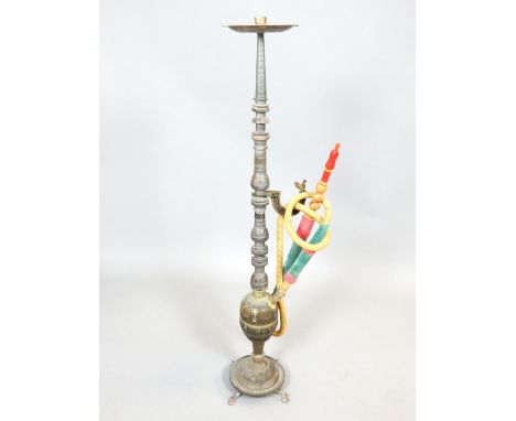 Middle Eastern Shisha pipe, shaped and engraved stem, 117cm h.
