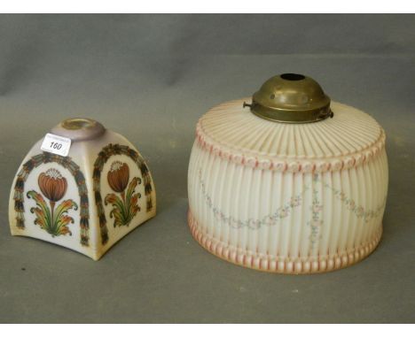 An Edwardian moulded glass ceiling light shade, and another with stenciled decoration