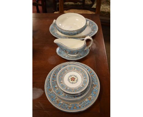 Wedgwood 'Turquoise Florentine' pattern table wares to include; saucers, plates, tureen etc.Condition report: On a general gl