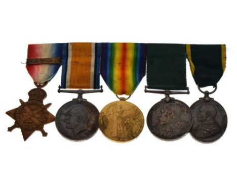 First World War medal group awarded to R.C Hart of the 1/16 London Regiment comprising; War Medal, Victory Medal, 1914 Star, 