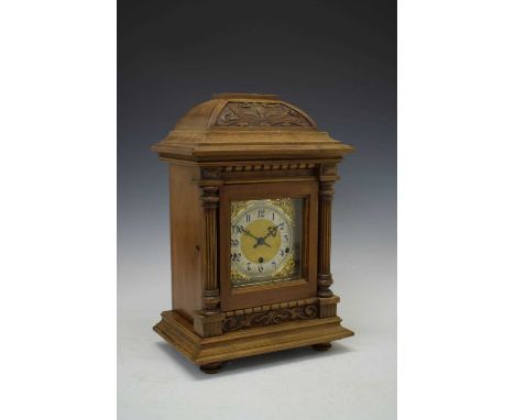 German inlaid walnut-cased chiming bracket clock, 47cm high