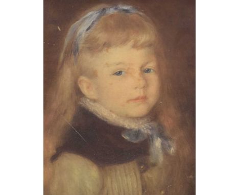 Oil on canvas - portrait of a young girl, 34cm x 25.5cm, gilt framed. 
