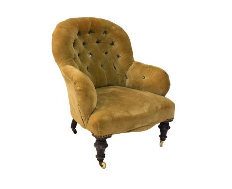 Victorian button back armchair, 75cm wide x 67cm deep x 85cm high.