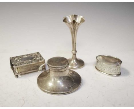 Quantity of silver items to include; capstan inkwell, bud vase etc. (4)