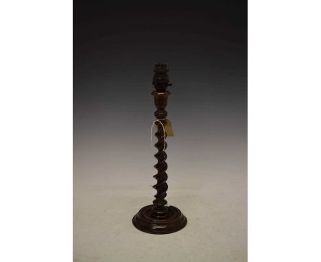 Early 20th Century barley twist turned fruitwood table lamp,39cm high including fitment.