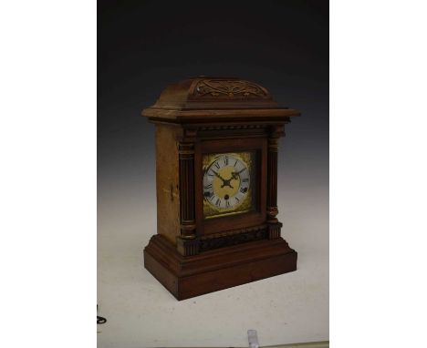 German fruitwood-cased chiming bracket clock, 47cm high