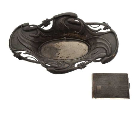 Silver Art Nouveau pin dish, Birmingham, 1905, 19cm wide, 65g, and a George V engine-turned match case, Birmingham, 1929, 6cm