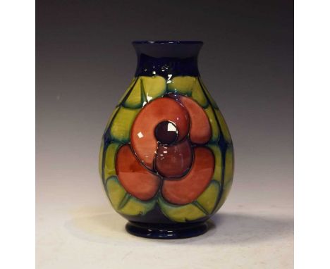 Moorcroft pottery 'Moorcroft Rose' bulbous vase, designed by Sally Tuffin, 1990, with arrow date mark, 18.5cm high