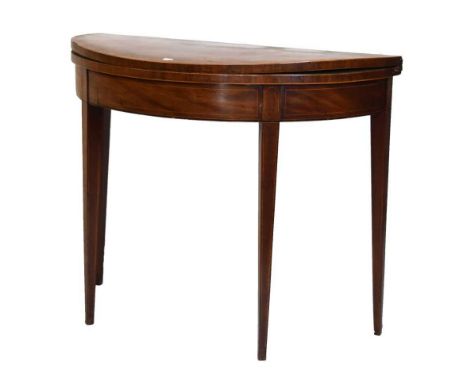 George III mahogany demi-lune card table, having green baize lining, 74cm 91cm wide approx. 