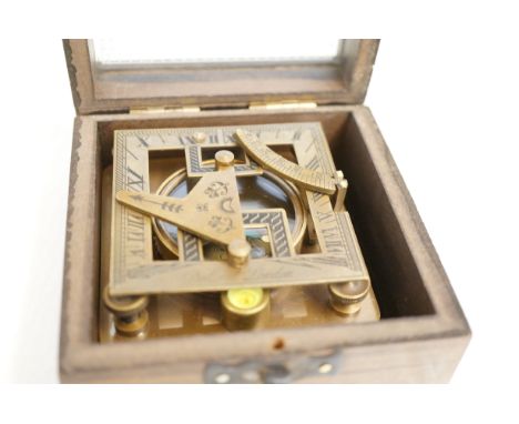 Reproduction Boxed brass sundial & compass 