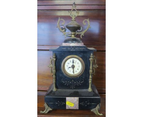 A slate, marble and gilt metal mantel clock, height 14ins