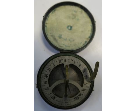 L Casella, An Antique pocket compass and sun dial, with gilt metal case and silvered dials, marked L Casella, Maker to the Ad
