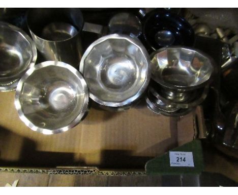 Two boxes of assorted items, to include stainless steel serving items, ceramic pigs etc