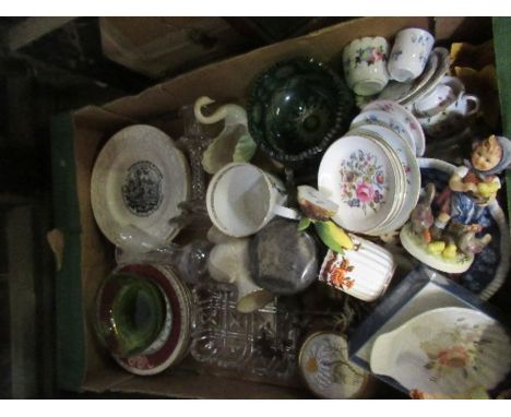 A collection of items, to include Hummel figures, glass candlesticks, 19th century French transfer printed plates and other d