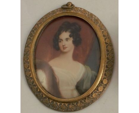 Leroy, an oval portrait of Miss Stowe, in gilt metal frame, overall diameter 4ins