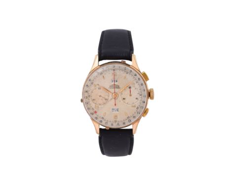 A VINTAGE MEN'S ANGELUS GOLD PLATED MANUAL CHRONOGRAPH, TRIPLE CALENDAR WRISTWATCHChronodato
Brand: AngelusModel: ChronodatoC