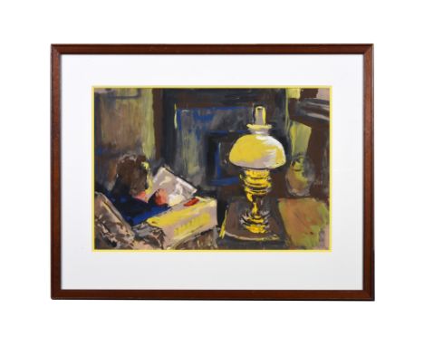 FRANK FORTY (Irish 1902 - 1966)
A Lounge in the Evening
Mid-20th century
Oil on canvas, the horizontal view of a living room 