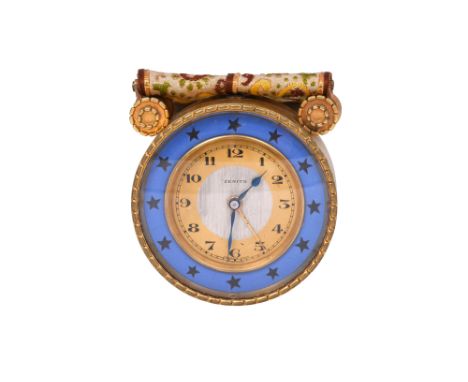 ZENITHAlarm clock
A vintage Zenith hanging alarm clock, crafted in brass, circa 1930s. This charming piece features a vibrant