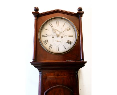 W & J Gardner Perth: an early 19th century mahogany longcase clock, the pointed arch top flanked by round finials above turne