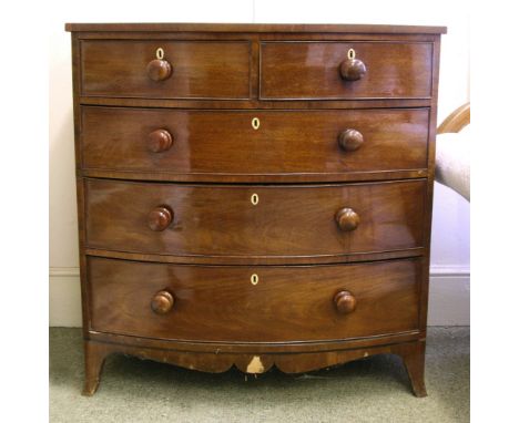 An early Victorian mahogany bowfront chest, with two short and three long drawers, on bracket feet, 102cm wide.