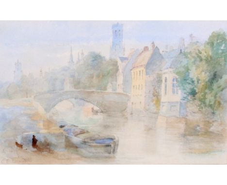 G E Langley (British, 19th Century), A view in Bruges, signed and inscribed 'G E Langley, Bruges' (lower left), watercolour, 