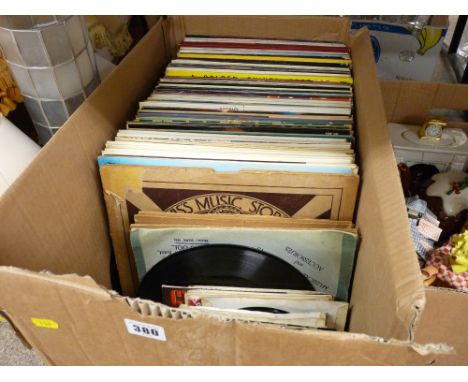 Box of predominantly vintage LP records and quantity of 45rpm records, artists include Frank Sinatra, Oscar Peterson and Dizz
