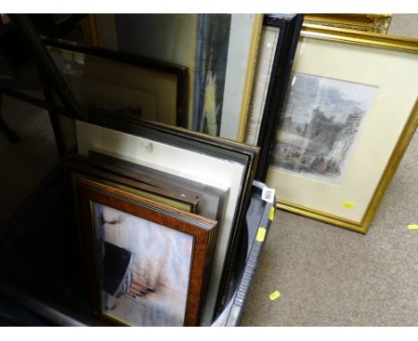 Modern Caughley porcelain framed plaque with digital print of The Titanic, along with a quantity of vintage maps, pictures an