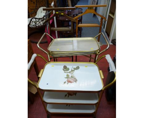 Pair of non-matching drinks trolleys and a pair of wooden vintage valets