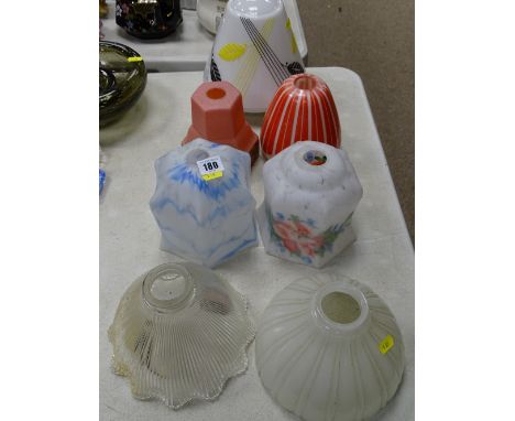Seven various vintage lampshades including three decorative pendant examples