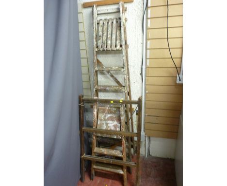 Vintage wooden stepladder, another smaller and a vintage clothes horse