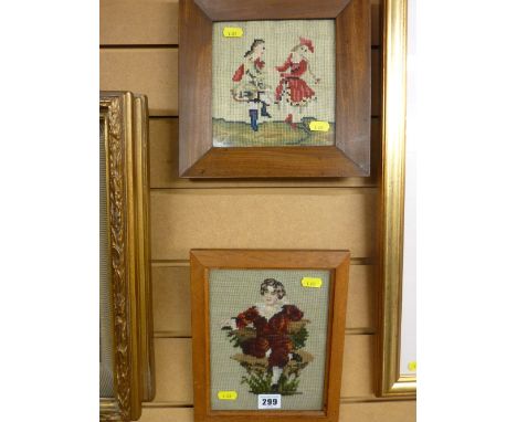 Framed vintage needlework picture of a couple and one other
