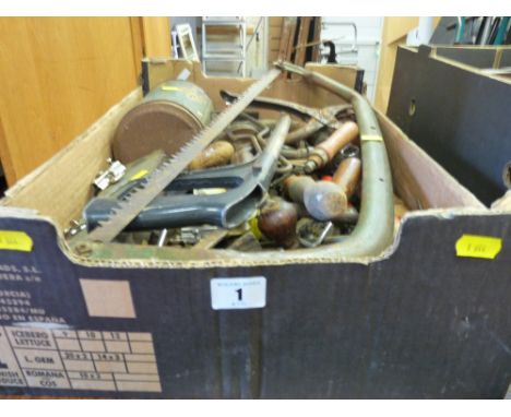 Box of various vintage hand tools