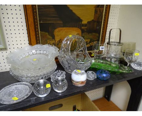 Collection of vintage and other glassware including an Isle of Wight iridescent paperweight